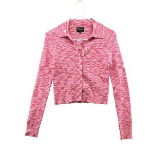 NWOT Lightweight Ribbed Pink Y2K Style Cardigan Collared Womens Medium M Fitted